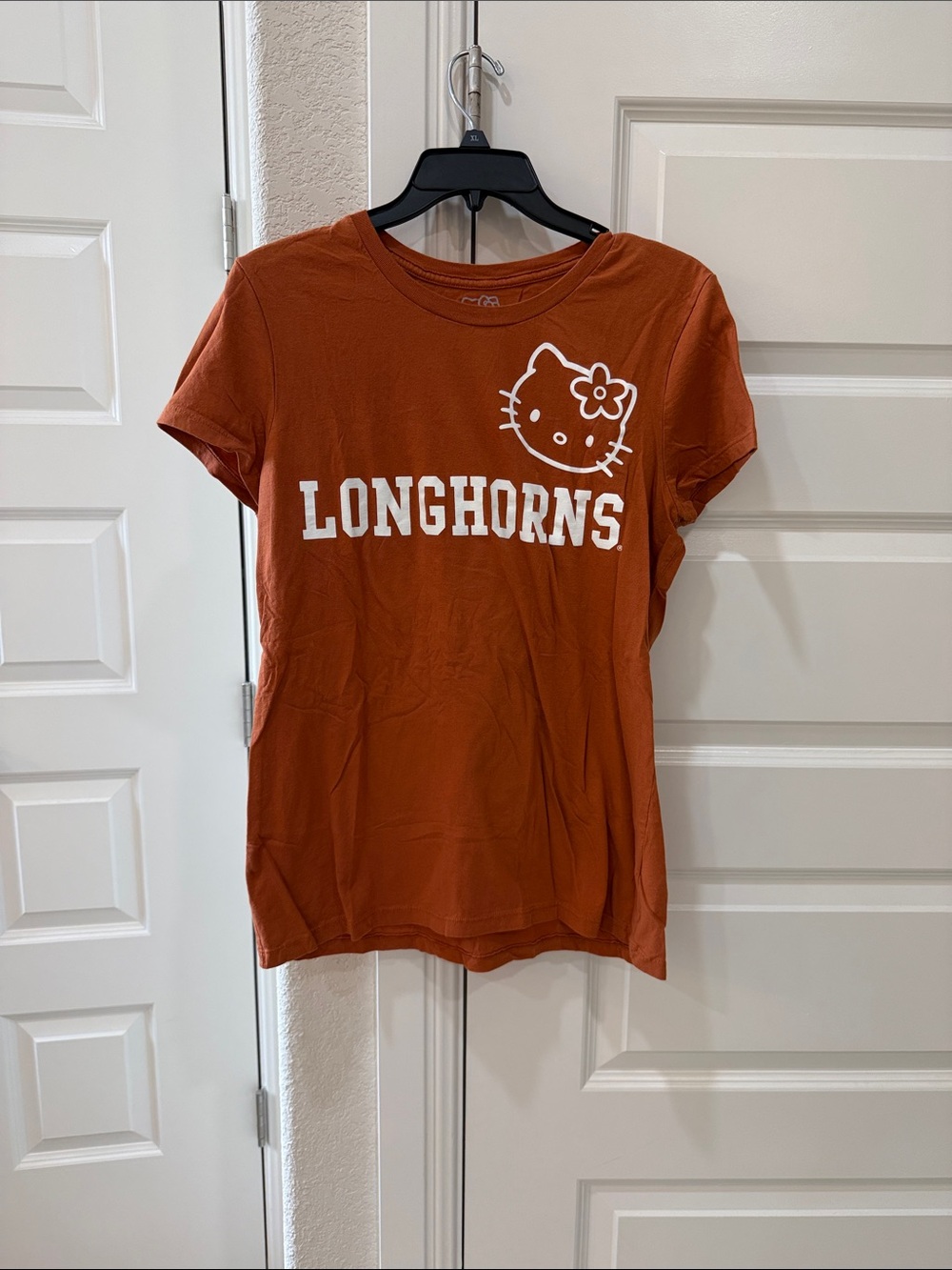 Hello Kitty Longhorns Graphic Tee - Rust Orange with White Print